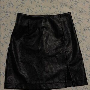 Black Faux Leather Skirt with slit